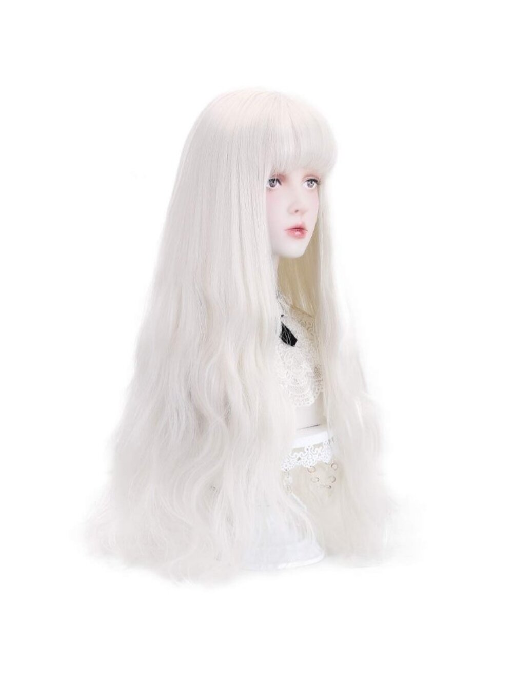 Women's White Natural Long Wavy Cosplay Heat Resistant Synthetic Fiber Wigs